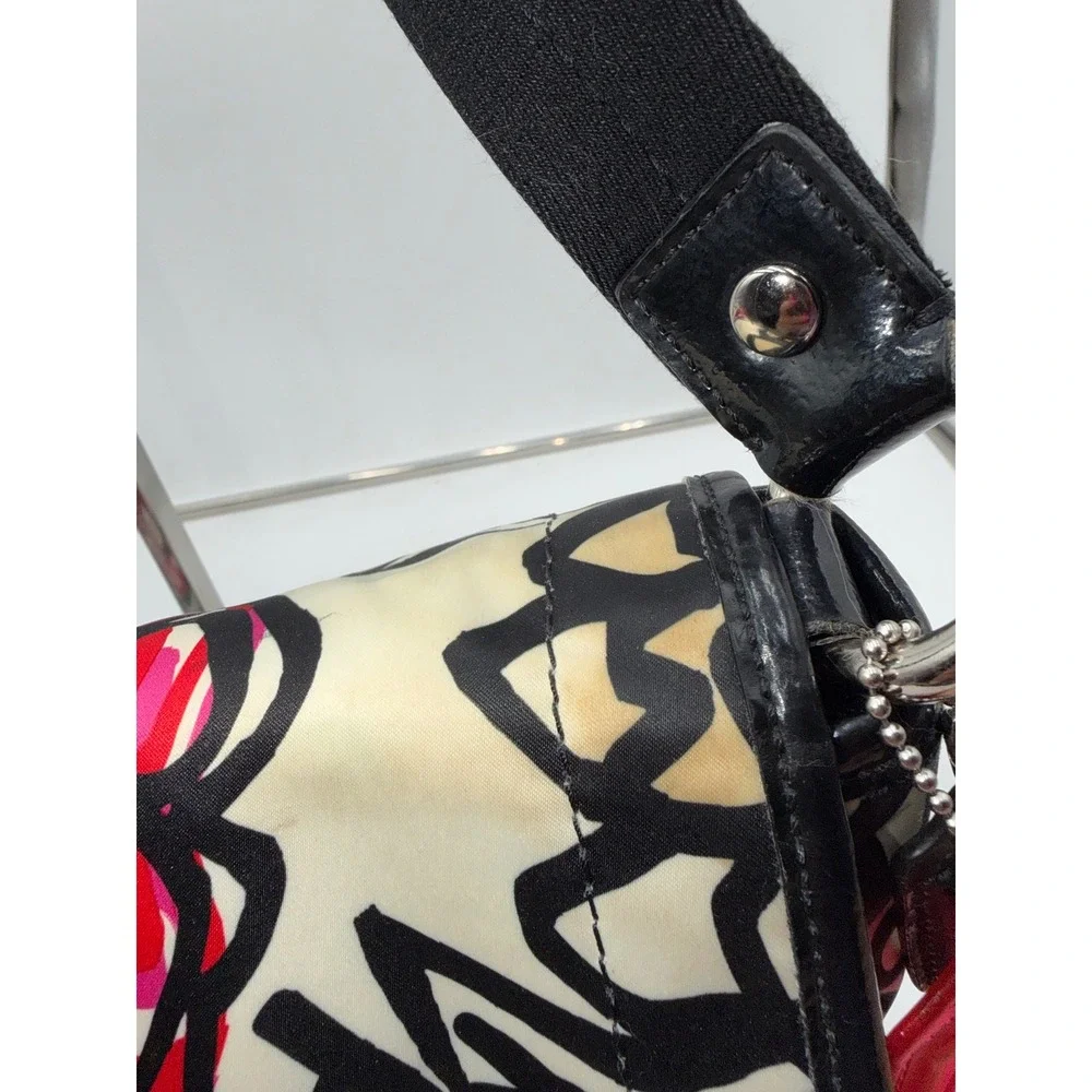 Coach Poppy Graffiti Floral Messenger Bag F16915 Crossbody Red Black Cream